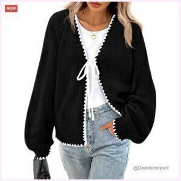 Sweaters - Long Sleeve Open Front Tie Cardigan, Puff Sleeve, Cable Knit, Lightweight